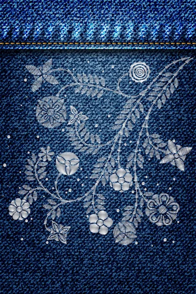 Encaje bordado de flores en jeans — Archivo Imágenes Vectoriales