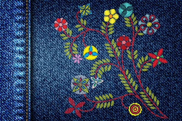 Patrón de bordado floral — Vector de stock