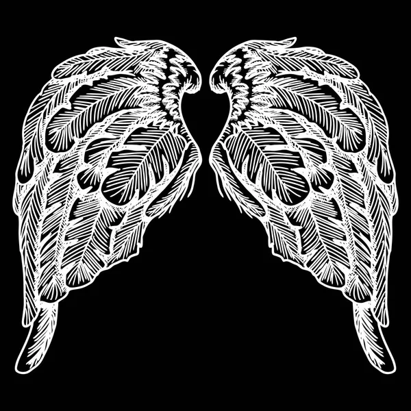 Vleugels. Set van zwart-witte vogel en engel vleugels — Stockvector