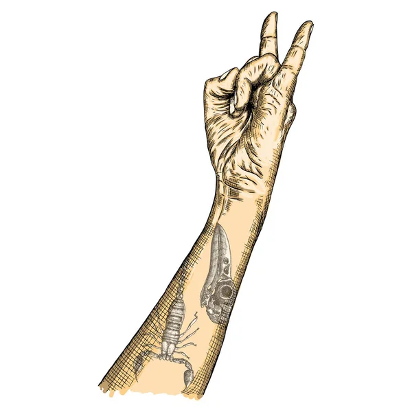 Ο άνθρωπος το χέρι στο rock n roll σημάδι — Διανυσματικό Αρχείο
