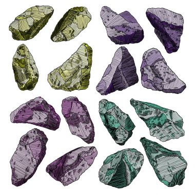 Kristaller, taş mücevher ve küme taş. 