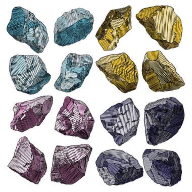 Gerçekçi elle çizilmiş Eskizler taşlar ve kayalar büyük set. 