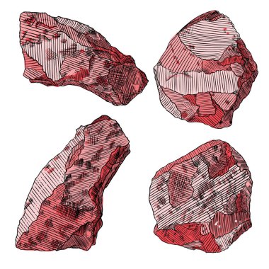 Gerçekçi elle çizilmiş Eskizler taşlar ve kayalar büyük set. 