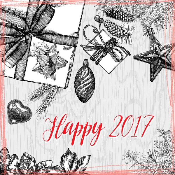 Feliz 2017, Ano Novo e ilustração de férias — Vetor de Stock