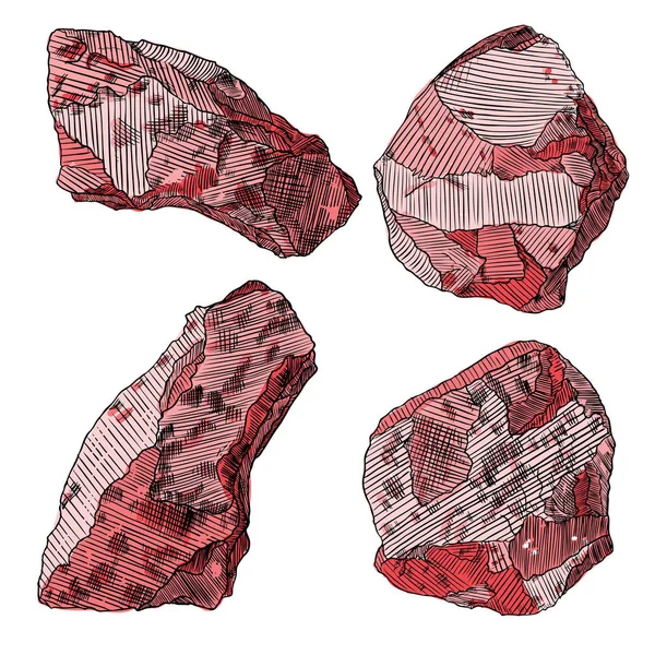 Gerçekçi elle çizilmiş Eskizler taşlar ve kayalar büyük set. 