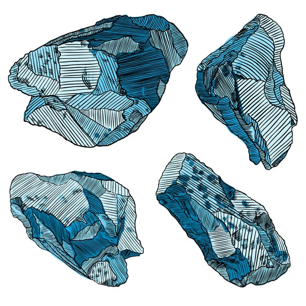 Gran conjunto de bocetos dibujados a mano realistas piedras — Vector de stock