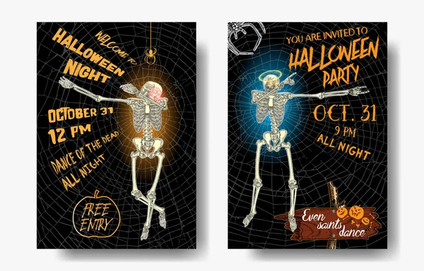 Halloween-Set von vertikalen Hintergrund mit Skeletten tanzen Klecks. — Stockvektor