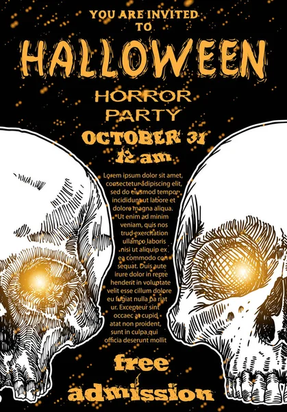 Bergaya hitam, jingga, putih Halloween undangan poster atau kartu - Stok Vektor