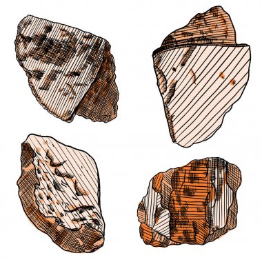Gerçekçi elle çizilmiş Eskizler taşlar ve kayalar büyük set. 