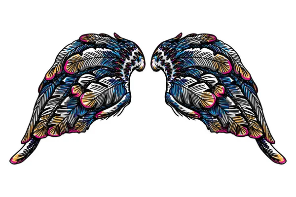 Beyaz arka plan üzerinde izole vintage renkli kanatlar. 