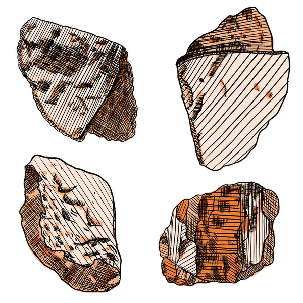 Gerçekçi elle çizilmiş Eskizler taşlar ve kayalar büyük set. 