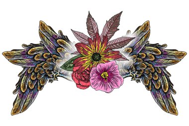 Gül ve çiçek melek ya da kuş kanatlı. 