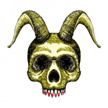 Kafatası boynuzları. Keçi boynuzu ile insan kafatası. 