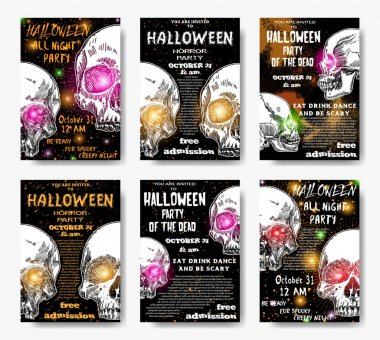 Şık siyah, turuncu, beyaz Cadılar Bayramı davetiyesi topluluğu 