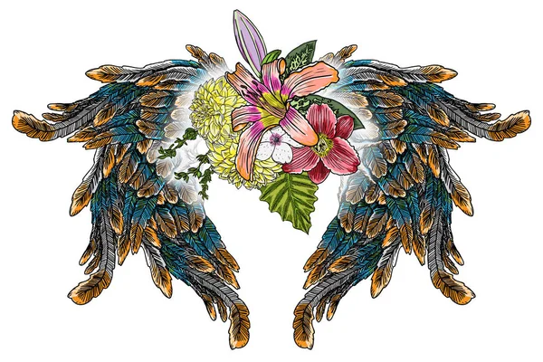 Anneler günü düzen tasarım güller, çiçek ve kuş kanatları çizim