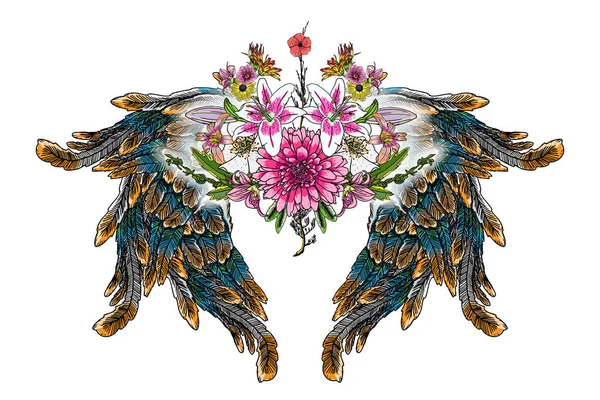 Sevgililer günü kavramı poster ile el angel ve kuş kanatları çizimi