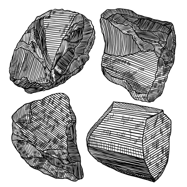 Grande conjunto de esboços desenhados à mão realistas pedras e rochas . — Vetor de Stock
