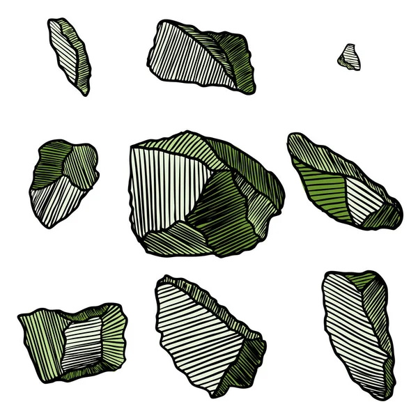 Ampia serie di schizzi realistici disegnati a mano pietre e rocce . — Vettoriale Stock