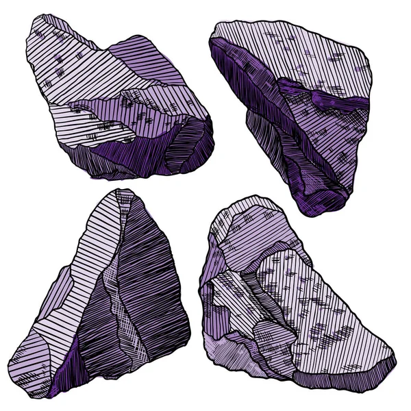 Gran conjunto de bocetos dibujados a mano realistas piedras y rocas . — Archivo Imágenes Vectoriales