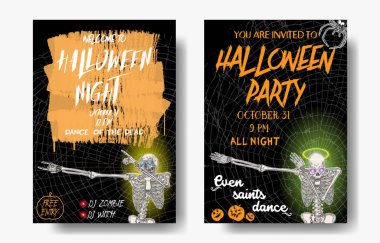 Cadılar Bayramı dikey arka planını Dab dans iskeletler ile ayarla..