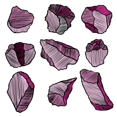 Gerçekçi elle çizilmiş Eskizler taşlar ve kayalar büyük set. 