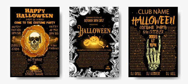 Halloween fantasia festa convite e conjunto de cartão de saudação, folheto , — Vetor de Stock