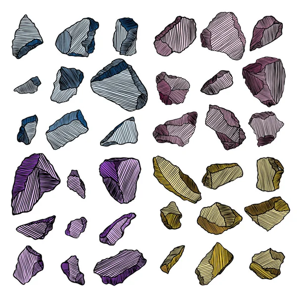 Pedra de pedra. Pedras brancas e coloridas e pedras desenhadas à mão — Vetor de Stock