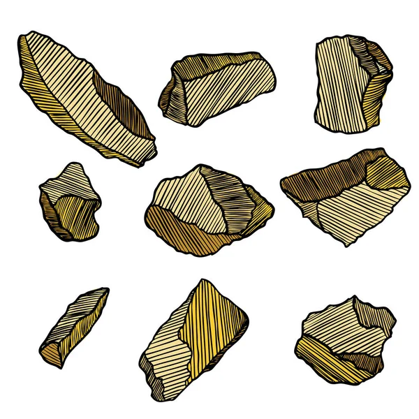 Gerçekçi elle çizilmiş Eskizler taşlar ve kayalar büyük set. 