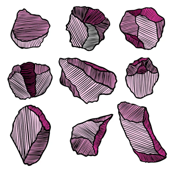 Ampia serie di schizzi realistici disegnati a mano pietre e rocce . — Vettoriale Stock