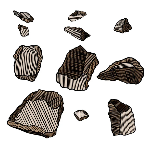 Gran conjunto de bocetos dibujados a mano realistas piedras y rocas . — Vector de stock