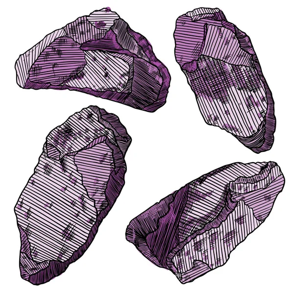 Groot aantal realistische hand getrokken schetsen stenen en rotsen. — Stockvector