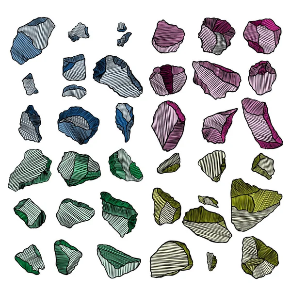 Gerçekçi elle çizilmiş Eskizler taşlar ve kayalar büyük set.