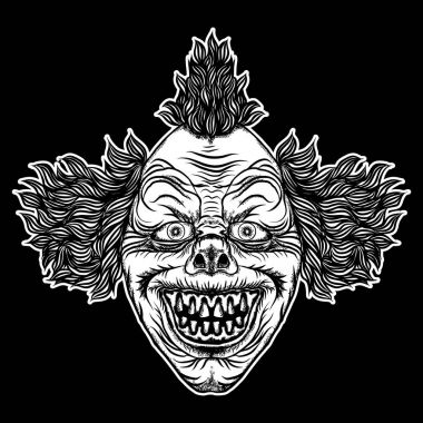 Sirk korku filmi karakteri korkutucu palyaço baş kavramı. 