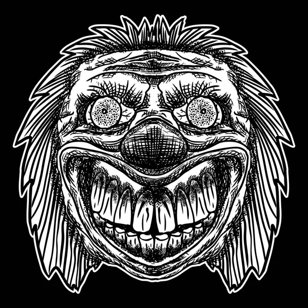 Mal monstre clown effrayant avec un gros nez et des dents pointues . — Image vectorielle