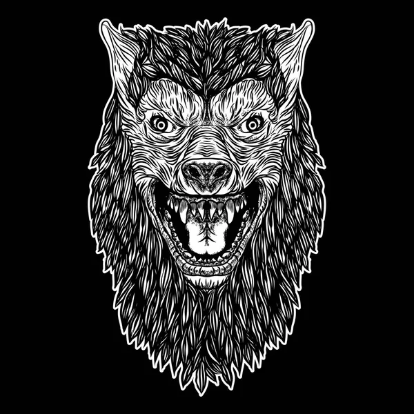 Tête de loup rugissant ou loup-garou . — Image vectorielle