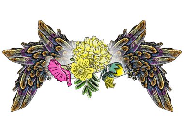 Gül ve çiçek yaprakları kanatlar kız moda yama ile 