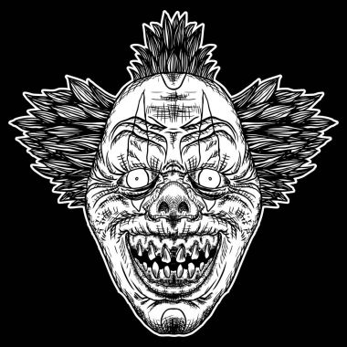 Koca burunlu ve keskin dişleri ile kötü korkutucu palyaço canavar.