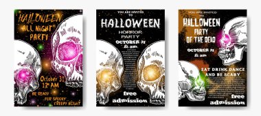 Şık siyah, turuncu, beyaz Cadılar Bayramı davetiyesi topluluğu 