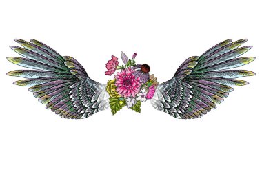 Lily, gül ve chamomiles çiçekli güzel illüstrasyon 