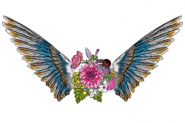 Sevgililer günü kavramı poster ile el angel ve kuş kanat çizimi