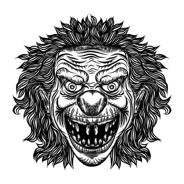 Kwaad enge clown monster met grote neus en scherpe tanden. — Stockvector