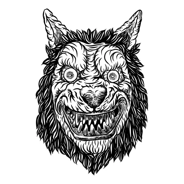 Raiva sorrindo astuto lobo mascote cabeça . —  Vetores de Stock