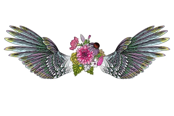 Lily, gül ve chamomiles çiçekli güzel illüstrasyon 