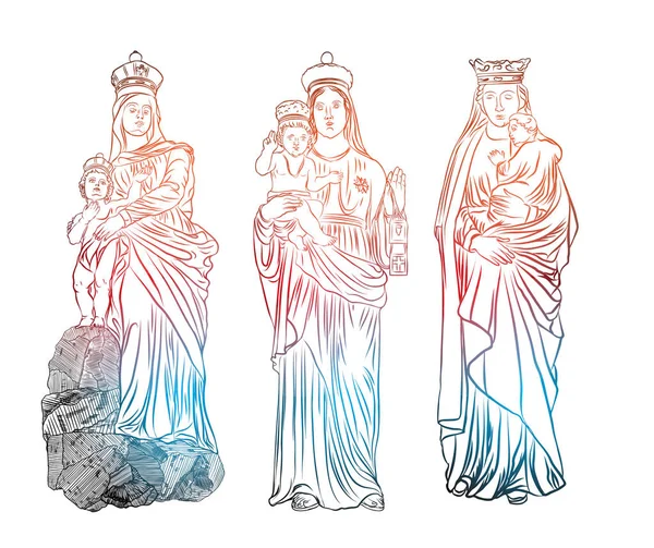 Jungfru Maria religiös statyer set — Stock vektor