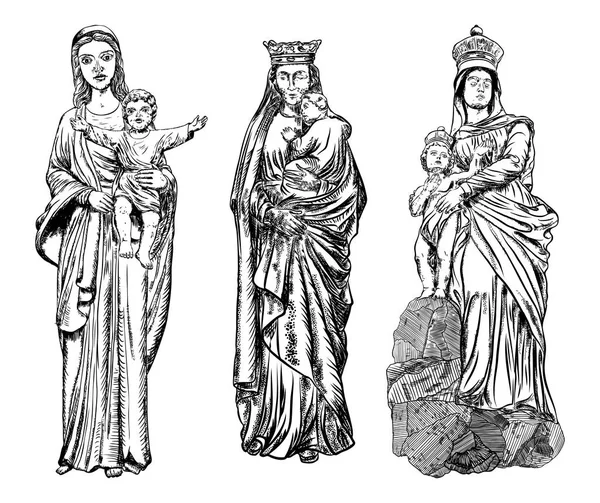 Szűz Mária szobrokat készlet — Stock Vector