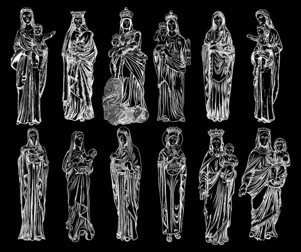 Conjunto de estatuas religiosas Virgen María — Archivo Imágenes Vectoriales