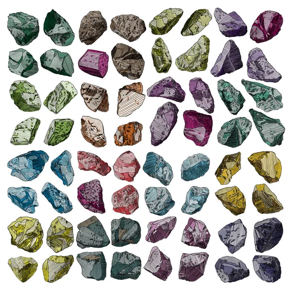 Conjunto de esboços realistas de pedras — Vetor de Stock