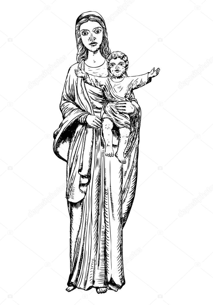 Virgin Mary religious statue illustration