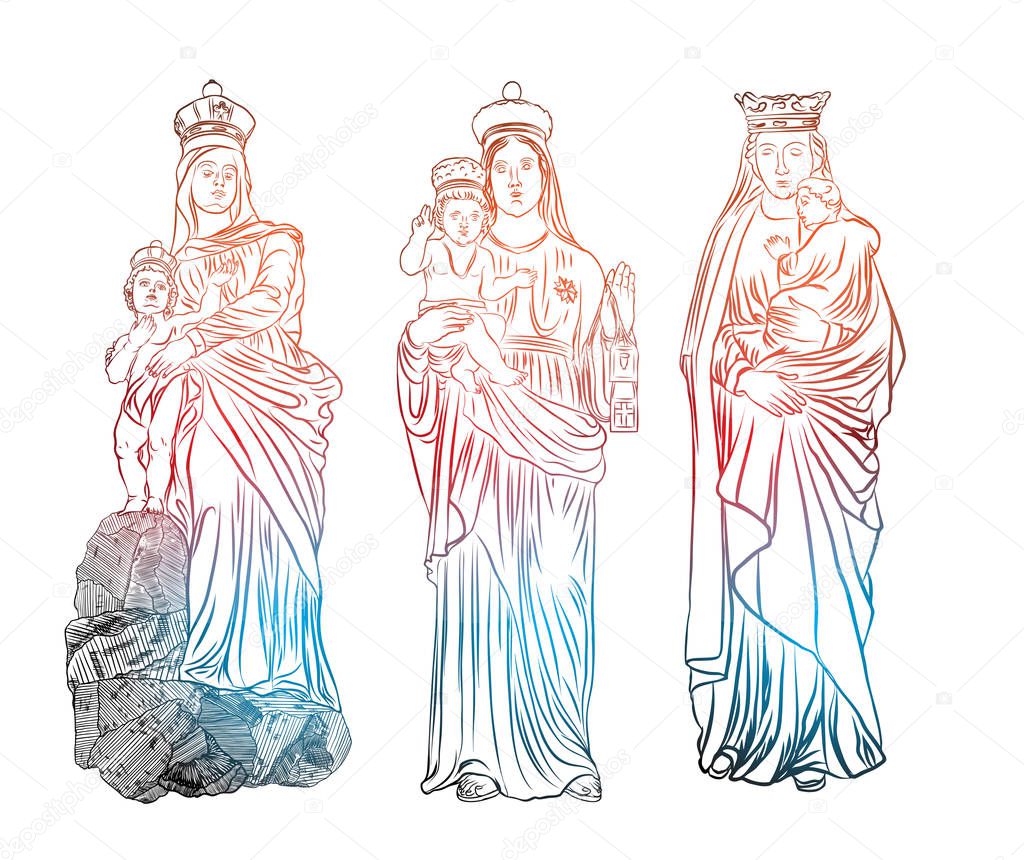 Virgin Mary religious statues set