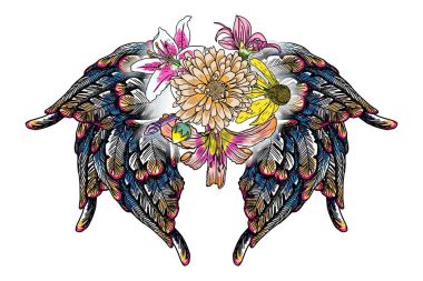 Süslü kanatları ve çiçek buketi moda